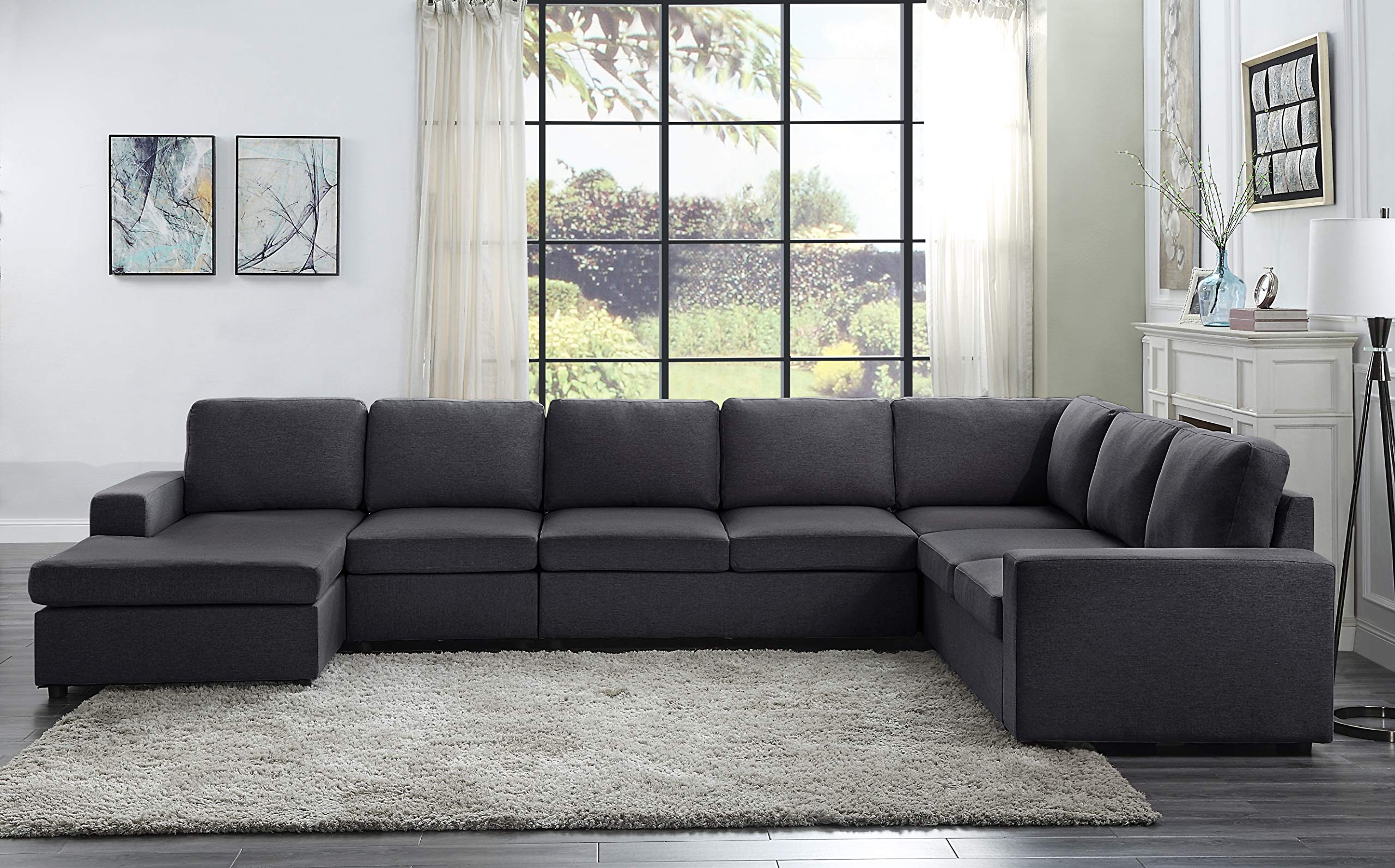 Lilola Home Tifton Modular Sectional Sofa with Reversible Chaise in Dark Gray Linen
